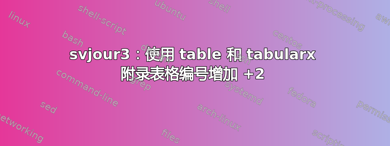 svjour3：使用 table 和 tabularx 附录表格编号增加 +2