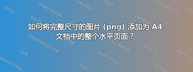 如何将完整尺寸的图片 (png) 添加为 A4 文档中的整个水平页面？