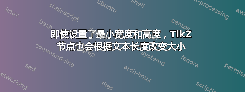 即使设置了最小宽度和高度，TikZ 节点也会根据文本长度改变大小