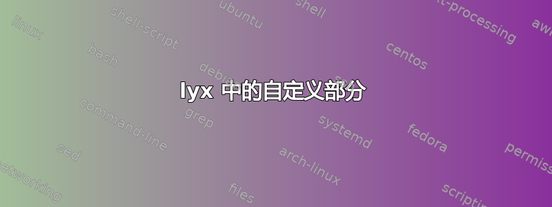 lyx 中的自定义部分