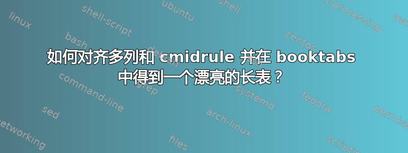 如何对齐多列和 cmidrule 并在 booktabs 中得到一个漂亮的长表？