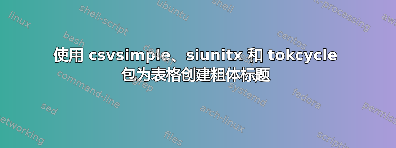 使用 csvsimple、siunitx 和 tokcycle 包为表格创建粗体标题