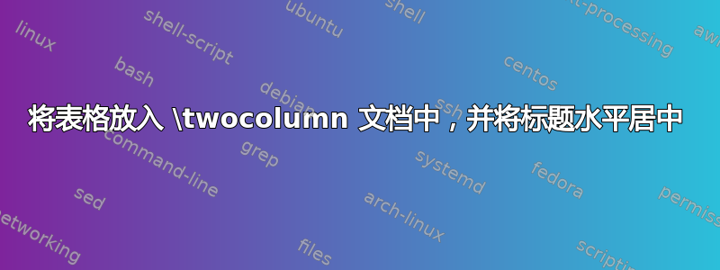 将表格放入 \t​​wocolumn 文档中，并将标题水平居中