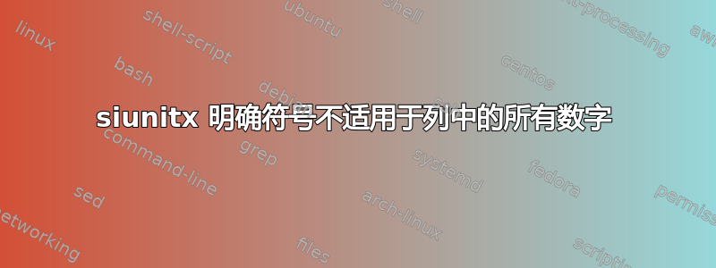 siunitx 明确符号不适用于列中的所有数字