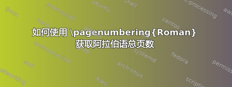 如何使用 \pagenumbering{Roman} 获取阿拉伯语总页数