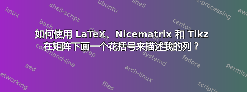 如何使用 LaTeX、Nicematrix 和 Tikz 在矩阵下画一个花括号来描述我的列？