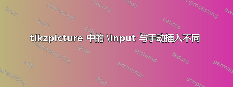 tikzpicture 中的 \input 与手动插入不同