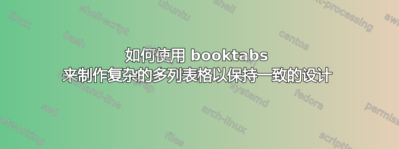 如何使用 booktabs 来制作复杂的多列表格以保持一致的设计