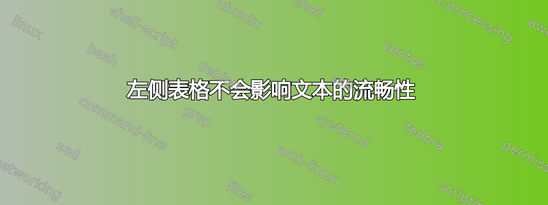 左侧表格不会影响文本的流畅性