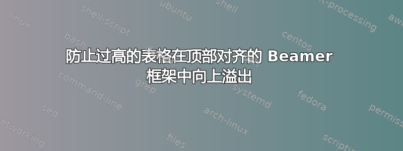 防止过高的表格在顶部对齐的 Beamer 框架中向上溢出