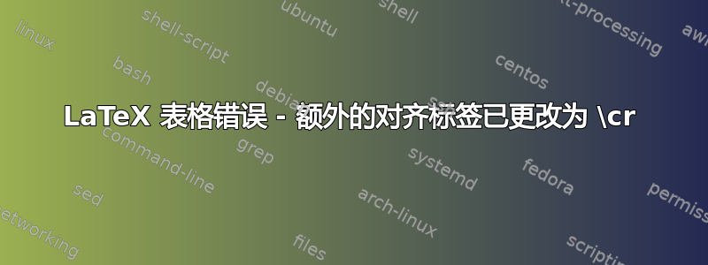 LaTeX 表格错误 - 额外的对齐标签已更改为 \cr