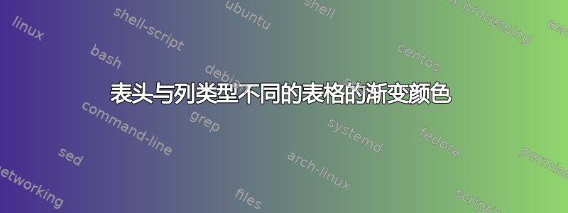 表头与列类型不同的表格的渐变颜色