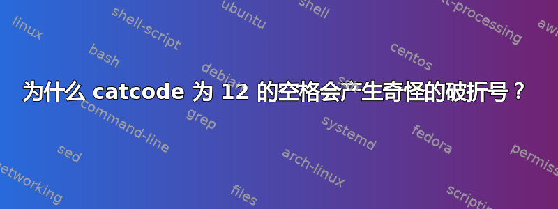 为什么 catcode 为 12 的空格会产生奇怪的破折号？