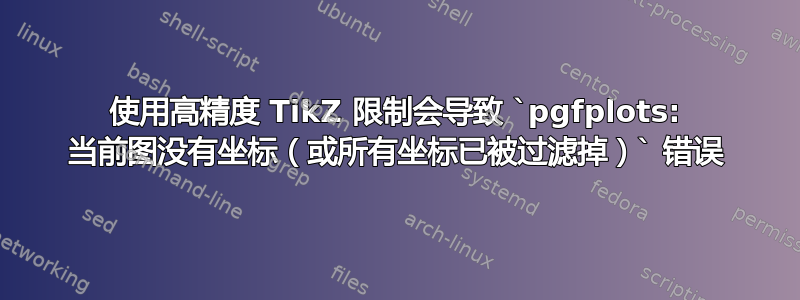 使用高精度 TikZ 限制会导致 `pgfplots: 当前图没有坐标（或所有坐标已被过滤掉）` 错误