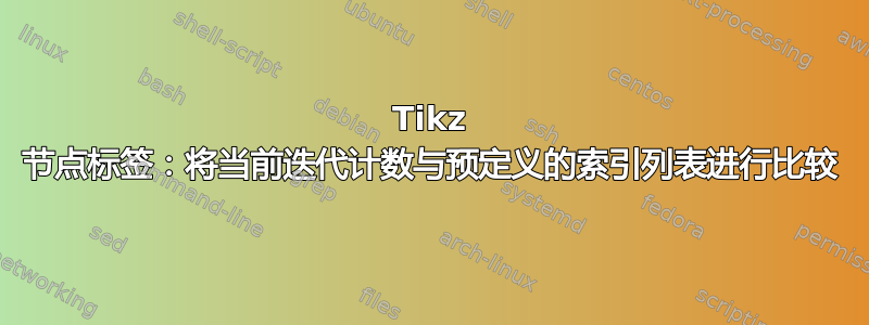 Tikz 节点标签：将当前迭代计数与预定义的索引列表进行比较