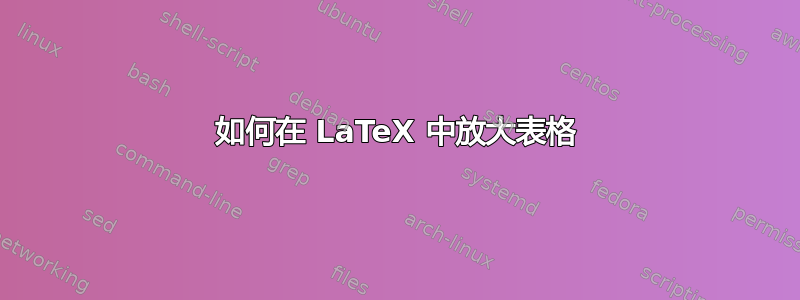 如何在 LaTeX 中放大表格