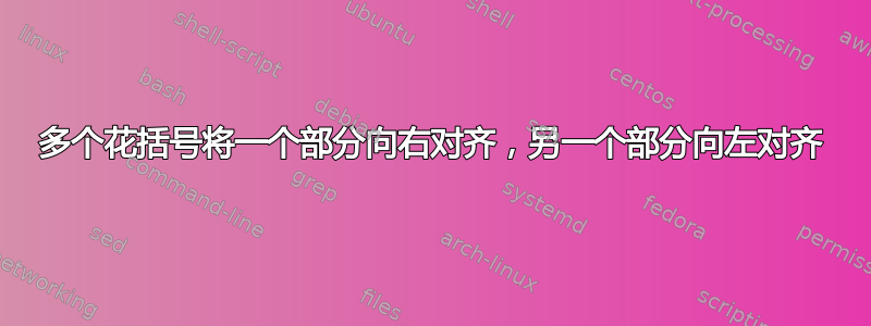 多个花括号将一个部分向右对齐，另一个部分向左对齐