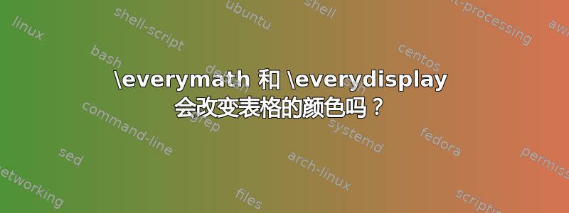 \everymath 和 \everydisplay 会改变表格的颜色吗？