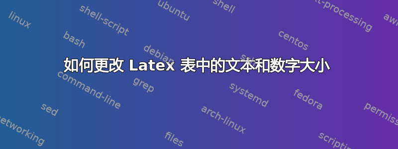 如何更改 Latex 表中的文本和数字大小