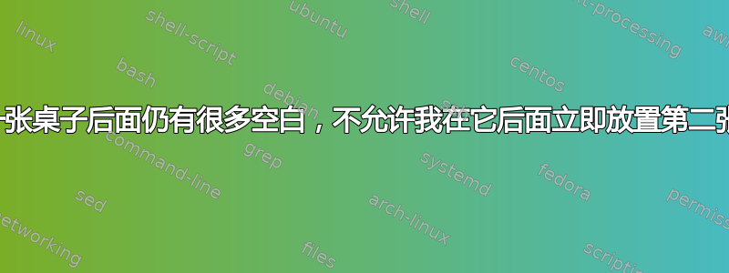 我的第一张桌子后面仍有很多空白，不允许我在它后面立即放置第二张桌子？