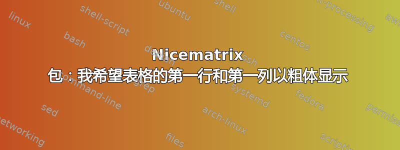 Nicematrix 包：我希望表格的第一行和第一列以粗体显示