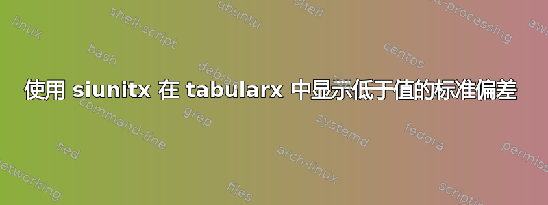 使用 siunitx 在 tabularx 中显示低于值的标准偏差