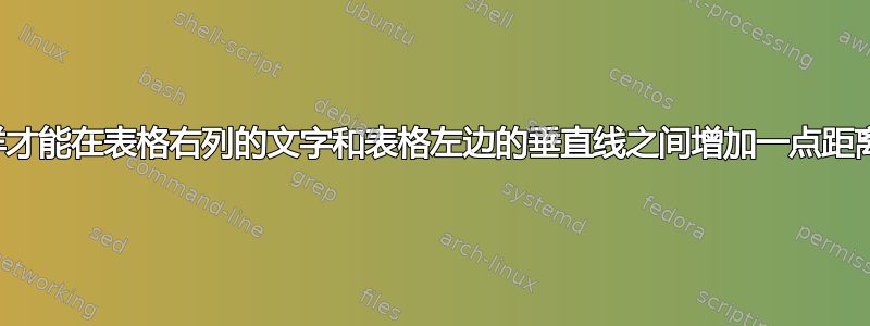 怎样才能在表格右列的文字和表格左边的垂直线之间增加一点距离？