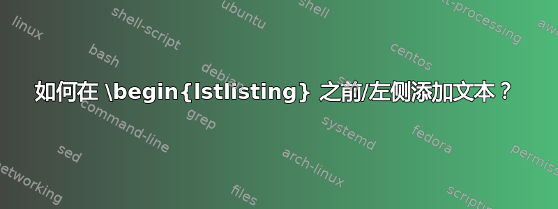 如何在 \begin{lstlisting} 之前/左侧添加文本？