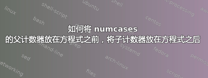 如何将 numcases 的父计数器放在方程式之前，将子计数器放在方程式之后