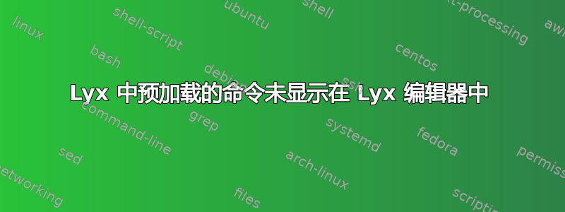 Lyx 中预加载的命令未显示在 Lyx 编辑器中