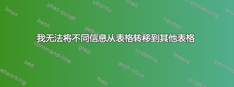 我无法将不同信息从表格转移到其他表格