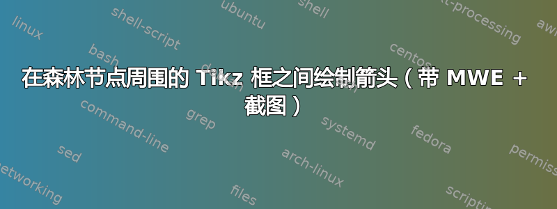 在森林节点周围的 Tikz 框之间绘制箭头（带 MWE + 截图）