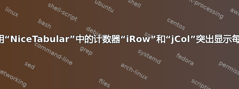 是否可以使用“NiceTabular”中的计数器“iRow”和“jCol”突出显示每个单元格？