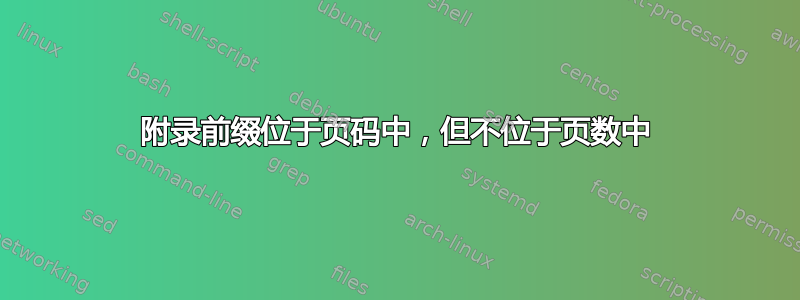 附录前缀位于页码中，但不位于页数中