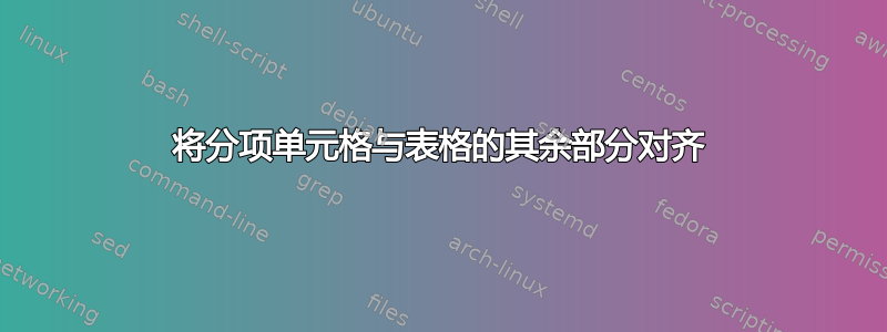 将分项单元格与表格的其余部分对齐