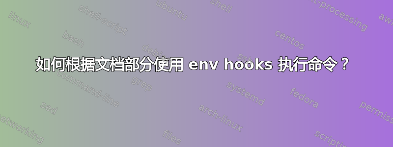 如何根据文档部分使用 env hooks 执行命令？