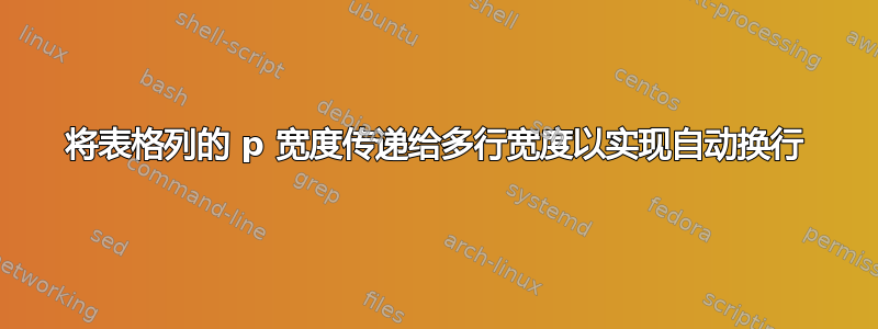 将表格列的 p 宽度传递给多行宽度以实现自动换行