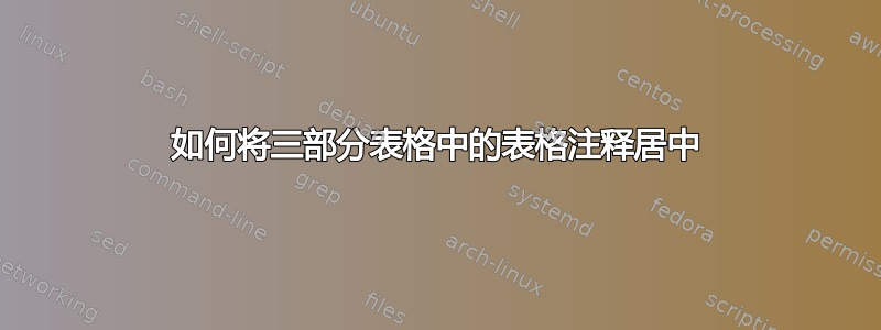 如何将三部分表格中的表格注释居中