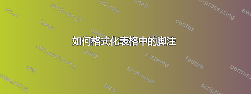 如何格式化表格中的脚注