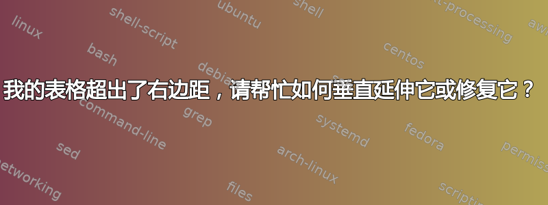 我的表格超出了右边距，请帮忙如何垂直延伸它或修复它？