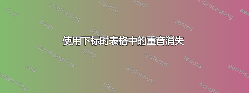 使用下标时表格中的重音消失