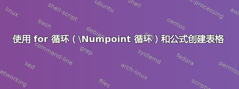 使用 for 循环（\Numpoint 循环）和公式创建表格