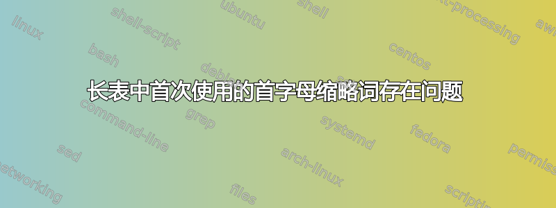 长表中首次使用的首字母缩略词存在问题