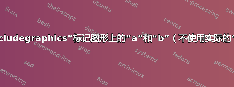 使用多个“\includegraphics”标记图形上的“a”和“b”（不使用实际的“子图”条目）