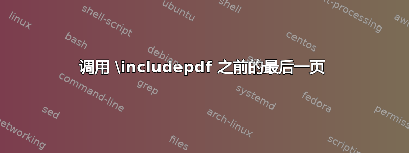 调用 \includepdf 之前的最后一页