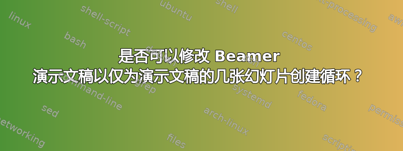 是否可以修改 Beamer 演示文稿以仅为演示文稿的几张幻灯片创建循环？