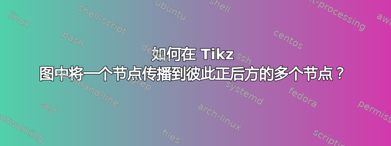 如何在 Tikz 图中将一个节点传播到彼此正后方的多个节点？