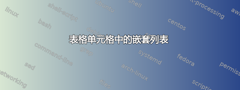 表格单元格中的嵌套列表