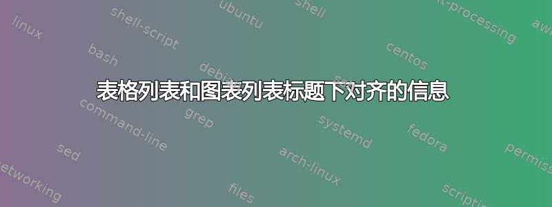 表格列表和图表列表标题下对齐的信息