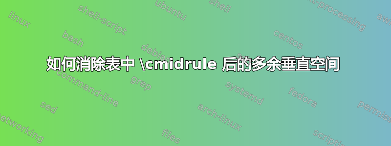 如何消除表中 \cmidrule 后的多余垂直空间